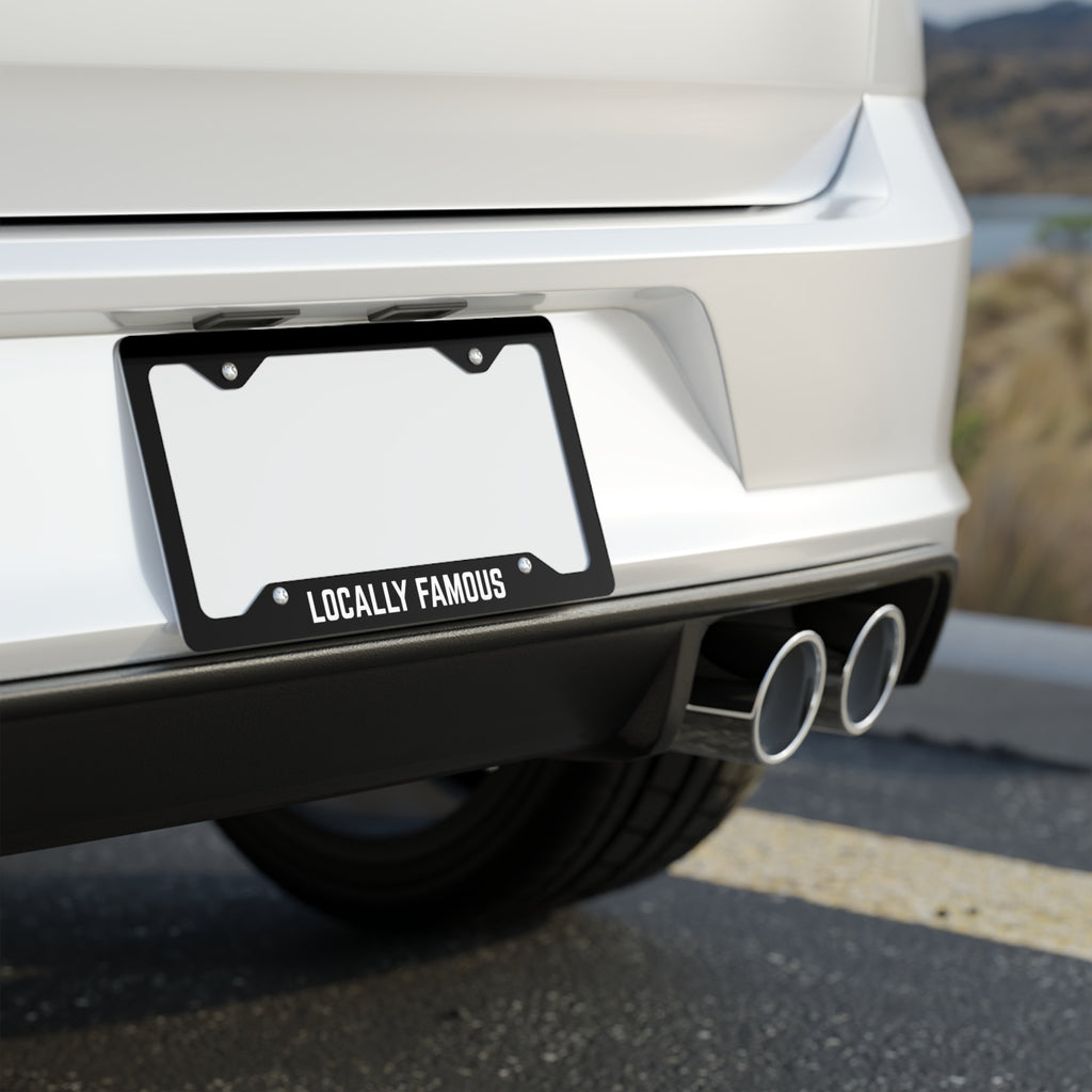 Metal License Plate Frame — "Locally Famous" Stainless Steel Car Plate Border