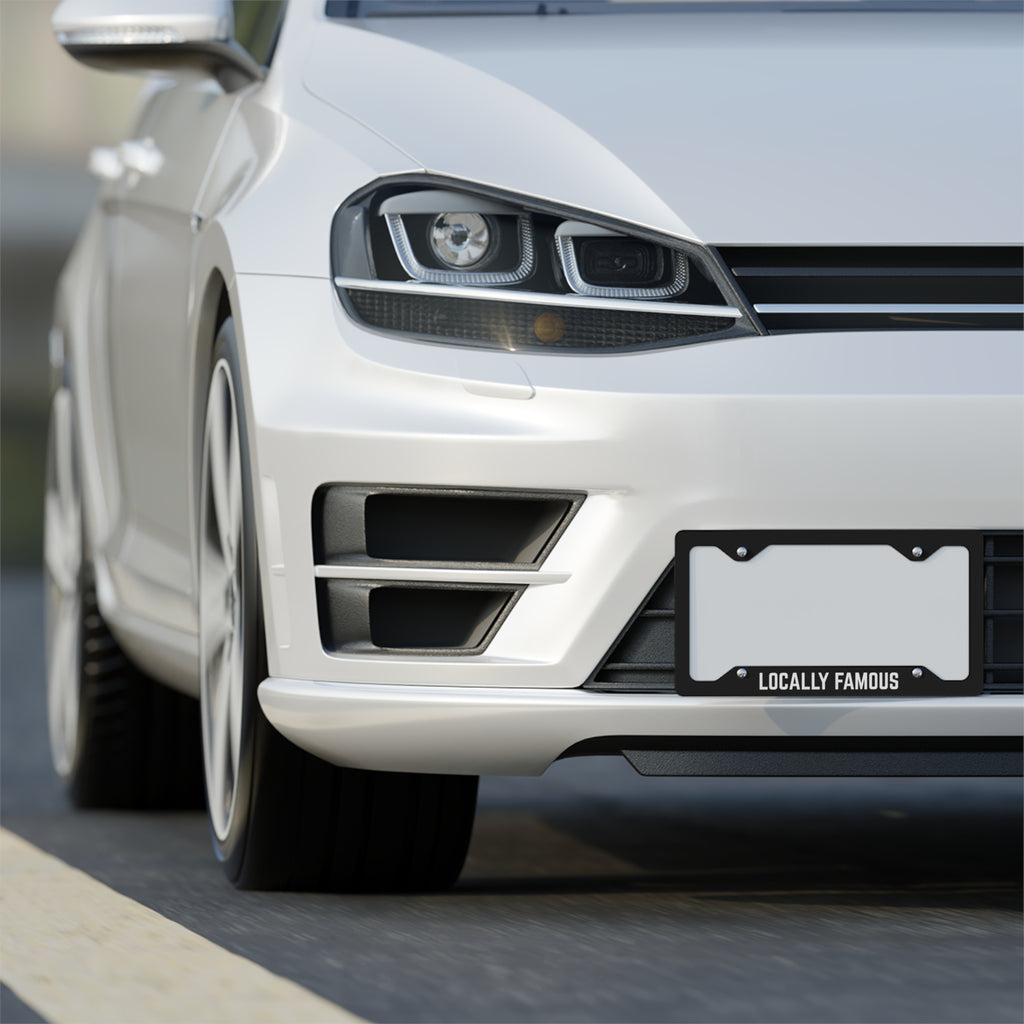 Metal License Plate Frame — "Locally Famous" Stainless Steel Car Plate Border